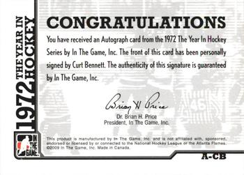 2009-10 In The Game 1972 The Year In Hockey - Autographs #A-CB Curt Bennett  Back