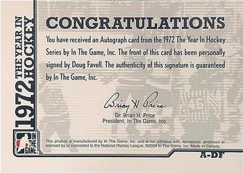2009-10 In The Game 1972 The Year In Hockey - Autographs #A-DF Doug Favell  Back