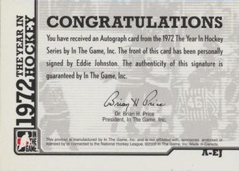 2009-10 In The Game 1972 The Year In Hockey - Autographs #A-EJ Eddie Johnston  Back