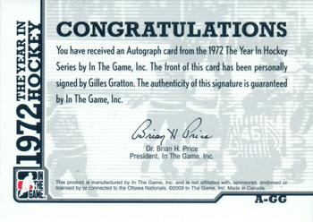 2009-10 In The Game 1972 The Year In Hockey - Autographs #A-GG Gilles Gratton  Back