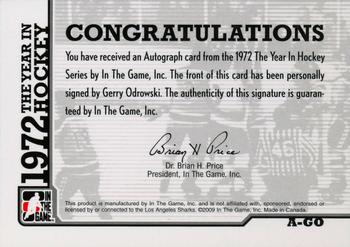 2009-10 In The Game 1972 The Year In Hockey - Autographs #A-GO Gerry Odrowski  Back