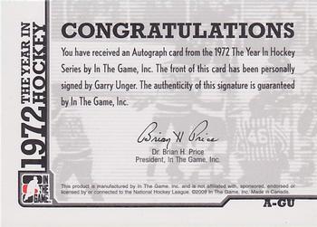 2009-10 In The Game 1972 The Year In Hockey - Autographs #A-GU Garry Unger  Back