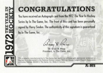 2009-10 In The Game 1972 The Year In Hockey - Autographs #A-HS Harry Sinden Back