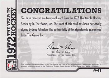 2009-10 In The Game 1972 The Year In Hockey - Autographs #A-JJ Joey Johnston  Back
