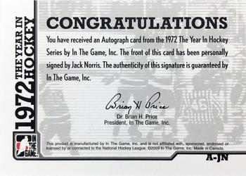 2009-10 In The Game 1972 The Year In Hockey - Autographs #A-JN Jack Norris  Back