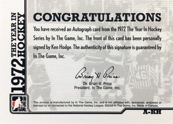 2009-10 In The Game 1972 The Year In Hockey - Autographs #A-KH Ken Hodge  Back