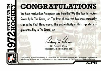 2009-10 In The Game 1972 The Year In Hockey - Autographs #A-PH Paul Henderson  Back