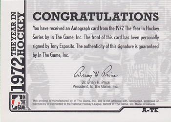 2009-10 In The Game 1972 The Year In Hockey - Autographs #A-TE Tony Esposito Back