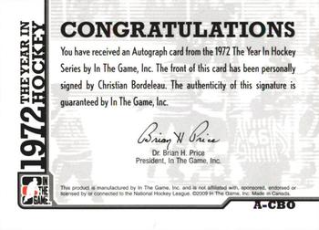 2009-10 In The Game 1972 The Year In Hockey - Autographs #A-CBO Christian Bordeleau Back