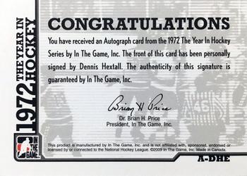 2009-10 In The Game 1972 The Year In Hockey - Autographs #A-DHE Dennis Hextall  Back