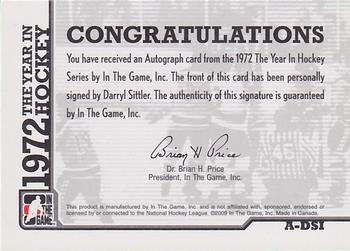 2009-10 In The Game 1972 The Year In Hockey - Autographs #A-DSI Darryl Sittler Back