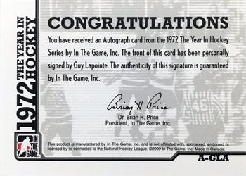 2009-10 In The Game 1972 The Year In Hockey - Autographs #A-GLA Guy Lapointe Back
