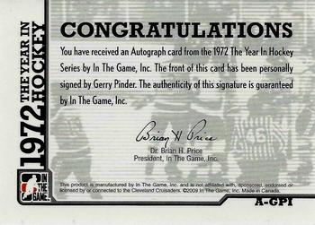 2009-10 In The Game 1972 The Year In Hockey - Autographs #A-GPI Gerry Pinder  Back
