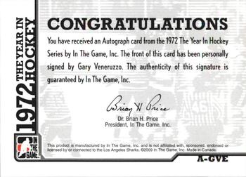 2009-10 In The Game 1972 The Year In Hockey - Autographs #A-GVE Gary Veneruzzo  Back