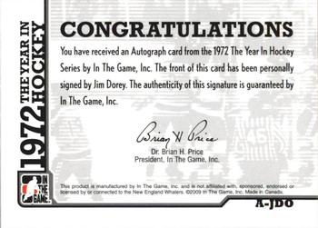 2009-10 In The Game 1972 The Year In Hockey - Autographs #A-JDO Jim Dorey  Back