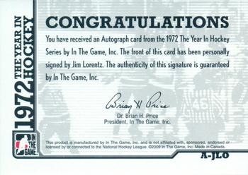 2009-10 In The Game 1972 The Year In Hockey - Autographs #A-JLO Jim Lorentz  Back