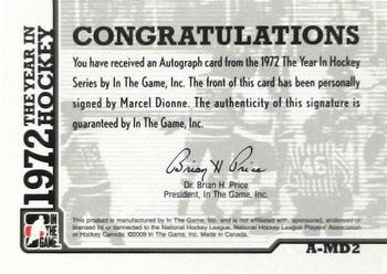 2009-10 In The Game 1972 The Year In Hockey - Autographs #A-MD2 Marcel Dionne Back