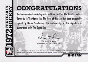 2009-10 In The Game 1972 The Year In Hockey - Autographs #A-DSAN Derek Sanderson Back