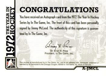2009-10 In The Game 1972 The Year In Hockey - Autographs #A-JMCL Jim McLeod  Back