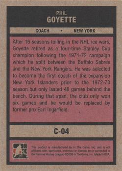 2009-10 In The Game 1972 The Year In Hockey - Coaches #C-04 Phil Goyette Back