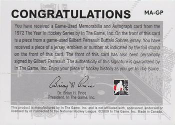 2009-10 In The Game 1972 The Year In Hockey - Game Used Emblem Autographs Black #MA-GP Gilbert Perreault Back