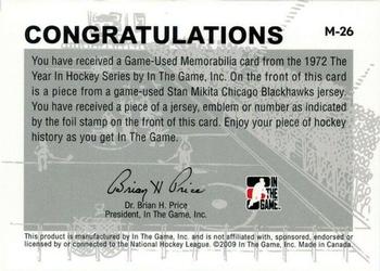 2009-10 In The Game 1972 The Year In Hockey - Game Used Emblem Black #M-26 Stan Mikita Back