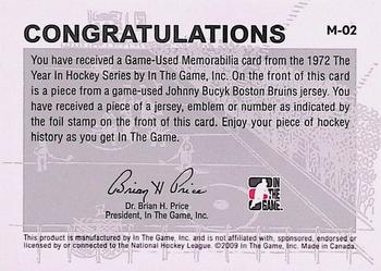 2009-10 In The Game 1972 The Year In Hockey - Game Used Emblem Gold #M-02 Johnny Bucyk Back