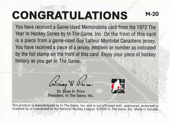 2009-10 In The Game 1972 The Year In Hockey - Game Used Emblem Silver #M-20 Guy Lafleur Back