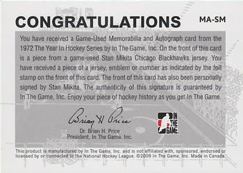 2009-10 In The Game 1972 The Year In Hockey - Game Used Jersey Autographs Black #MA-SM Stan Mikita Back