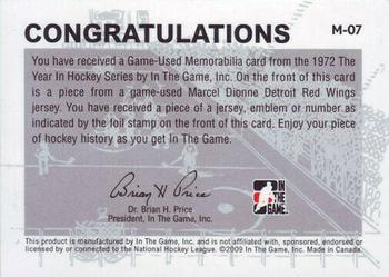 2009-10 In The Game 1972 The Year In Hockey - Game Used Jersey Black #M-07 Marcel Dionne  Back