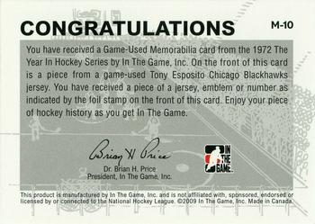 2009-10 In The Game 1972 The Year In Hockey - Game Used Jersey Black #M-10 Tony Esposito  Back