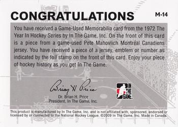 2009-10 In The Game 1972 The Year In Hockey - Game Used Jersey Black #M-14 Pete Mahovlich  Back