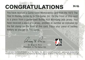2009-10 In The Game 1972 The Year In Hockey - Game Used Jersey Black #M-16 Bobby Hull  Back