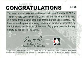 2009-10 In The Game 1972 The Year In Hockey - Game Used Jersey Black #M-25 Rick Martin  Back