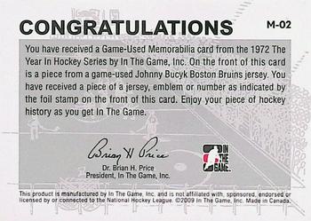 2009-10 In The Game 1972 The Year In Hockey - Game Used Jersey Gold #M-02 Johnny Bucyk  Back