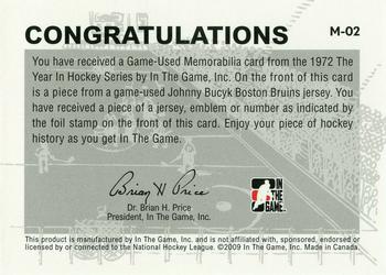 2009-10 In The Game 1972 The Year In Hockey - Game Used Jersey Silver #M-02 Johnny Bucyk  Back
