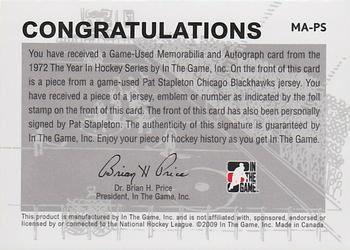 2009-10 In The Game 1972 The Year In Hockey - Game Used Number Autographs Gold #MA-PS Pat Stapleton  Back