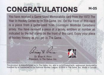 2009-10 In The Game 1972 The Year In Hockey - Game Used Number Gold #M-05 Yvan Cournoyer  Back