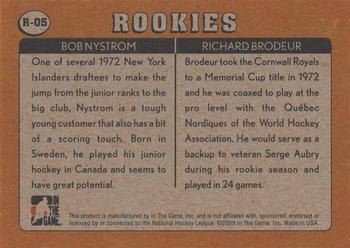 2009-10 In The Game 1972 The Year In Hockey - Rookies #R-05 Bob Nystrom / Richard Brodeur  Back