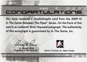 2009-10 In The Game Between The Pipes - Authentic Goaliegraphs #A-BH2 Brian Hayward  Back