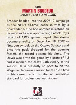 2009-10 In The Game Between The Pipes - Brodeur Tribute #T08 Martin Brodeur  Back