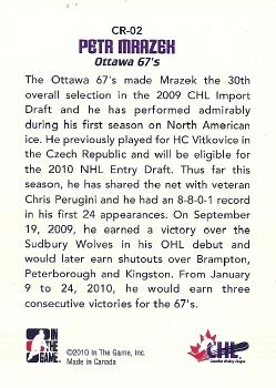 2009-10 In The Game Between The Pipes - CHL Rookies #CR02 Petr Mrazek  Back