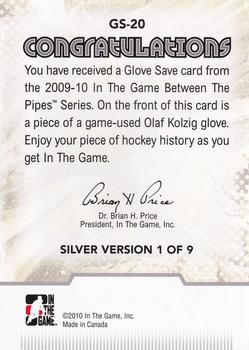 2009-10 In The Game Between The Pipes - Glove Save Silver #GS-20 Olaf Kolzig  Back