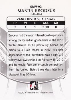 2009-10 In The Game Between The Pipes - Gold Medal Masks #GMM02 Martin Brodeur  Back