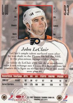1997-98 Donruss Canadian Ice #93 John LeClair Back