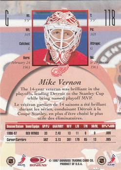 1997-98 Donruss Canadian Ice #118 Mike Vernon Back