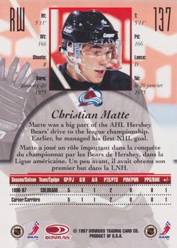 1997-98 Donruss Canadian Ice #137 Christian Matte Back