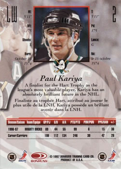 1997-98 Donruss Canadian Ice #2 Paul Kariya Back
