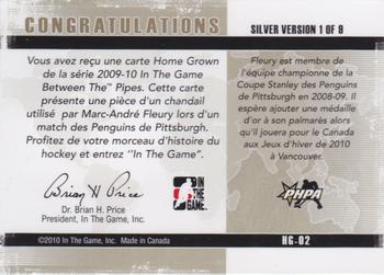 2009-10 In The Game Between The Pipes - Homegrown Silver #HG-2 Marc-Andre Fleury  Back