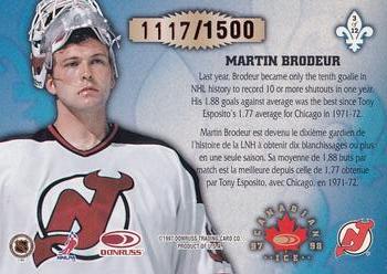 1997-98 Donruss Canadian Ice - Les Gardiens #3 Martin Brodeur Back